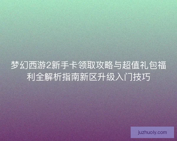 梦幻西游2新手卡领取攻略与超值礼包福利全解析指南新区升级入门技巧